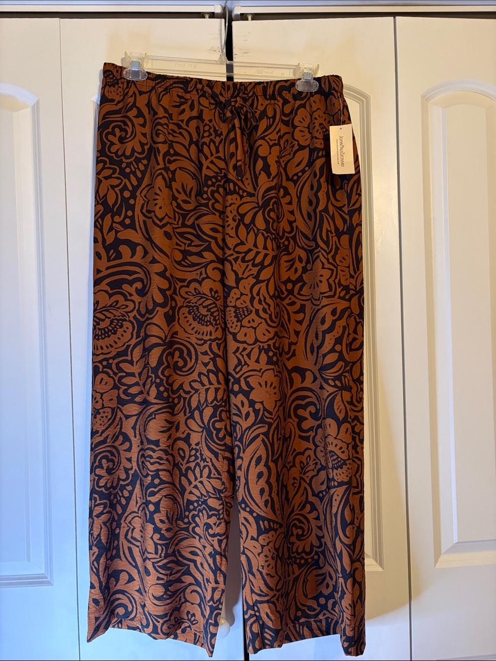 Wide Leg Floral Print Pants - Brown/Black
